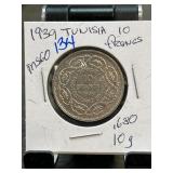 1939 Tunisia 10 Francs Coin