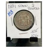 1881 Spain 2 Pesetas Coin Featuring Alfonso XII