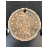 1855 Coronet Head Large Cent with Hole