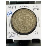 1959 Mexico Un Peso Coin