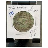 1932 Portugal 10 Escudos Coin
