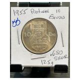 1955 Portugal 10 Escudos Coin in Holder