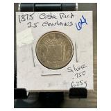 1875 Costa Rica 25 Centavos Silver Coin