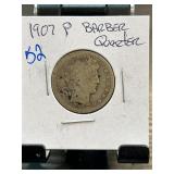1907 P Barber Quarter Coin