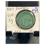 1907 Sweden 50 Ore Coin in .600 Silver