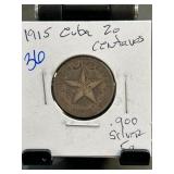 1915 Cuba 20 Centavos Coin, .900 Silver