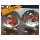 Glass Paperweights With Red Abstract Design
