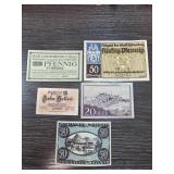 10 Notgeld Banknotes in Various Designs