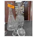 Two Clear Cut Glass Decanters with Stoppers