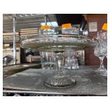 Glass Pedestal Cake Stand with Decorative Etching
