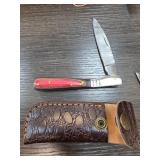 Folding Knife with Patterned Blade and Sheath