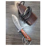 Damascus Steel Keychain Knife with Sheath