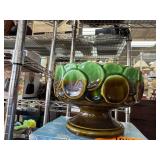 Green Pedestal Ceramic Bowl Marked Japan