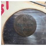 1809 1 Heller Coin from Bavaria, Germany