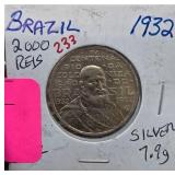 1932 Brazil 2000 Reis Silver Coin