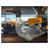 Austrian Glass Duck Decanter w Metal Accents