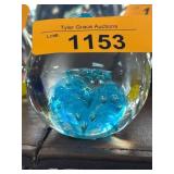 Glass Paperweight With Dolphins Design