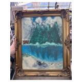 Framed Snowy Landscape Painting on Canvas