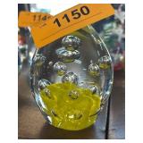 Glass Paperweight with Yellow Floral Design