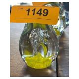 Glass Paperweight With Abstract Silver Design