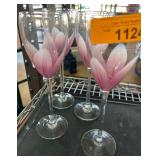 Steven Maslach Pink Tulip Wine Glasses Signed