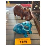 Wood and Ceramic Hippopotamus Figurines