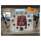 Aladdin Shrine Themed Lucite Desk Clock w Coins