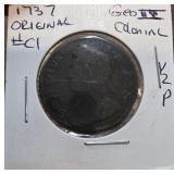 1737 George II Colonial Copper Coin