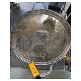 Silver-Plated Round Serving Tray with Handles
