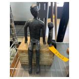 Iron Figurine Sculpture on Wooden Base