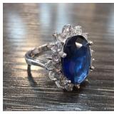 Sterling Silver Ring with Blue Stone, Sz 7.5