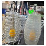 Crate & Barrel Glass Honey Jars with Dippers