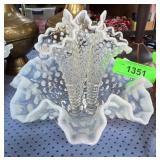 Vintage Fenton Moonstone Hobnail 3 horn Epergene