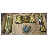 Brass Navigation Instrument Set in Wood Box