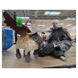 Metal Pig Sculpture and Porcelain Figurine