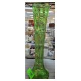 Antique Bohemian Green Glass Vase w Floral Design