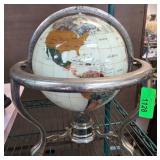 Rotating Globe with Inlaid Design in Metal Stand