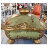 Vintage H&H Flower Bird & Gold Trim Decorative Box