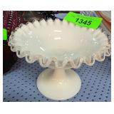 Vintage Fenton Silver Crest Milk Glass Compote