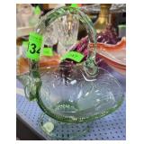 Green Indiana Glass Tiara Chantilly Green Basket