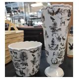 Black and White Woodland-Themed Ceramic Vases