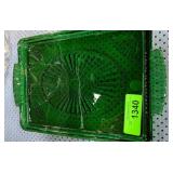 Emerald Green Pressed Glass Rectangular Dish