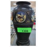 Black Japanese Vase w Colorful Embossed Motifs