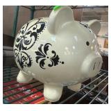 Ceramic Piggy Bank With Black Floral Design