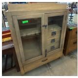 Wood Cabinet With Glass Doors, Drawers Tray on Top