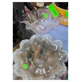 Murano Style Art Glass Bowl + Pink Ruffled Glass