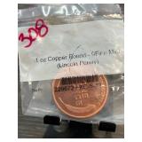 1 oz Copper Round " Lincoln Penny Design