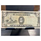 Japanese Government 5 Pesos WWII Currency Note