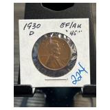1930-D Lincoln Wheat Cent EF/AU Grade