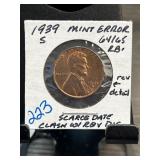1939-S Lincoln Cent Mint Error S